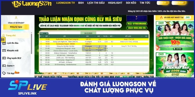 Đánh giá Luongson về chất lượng phục vụ